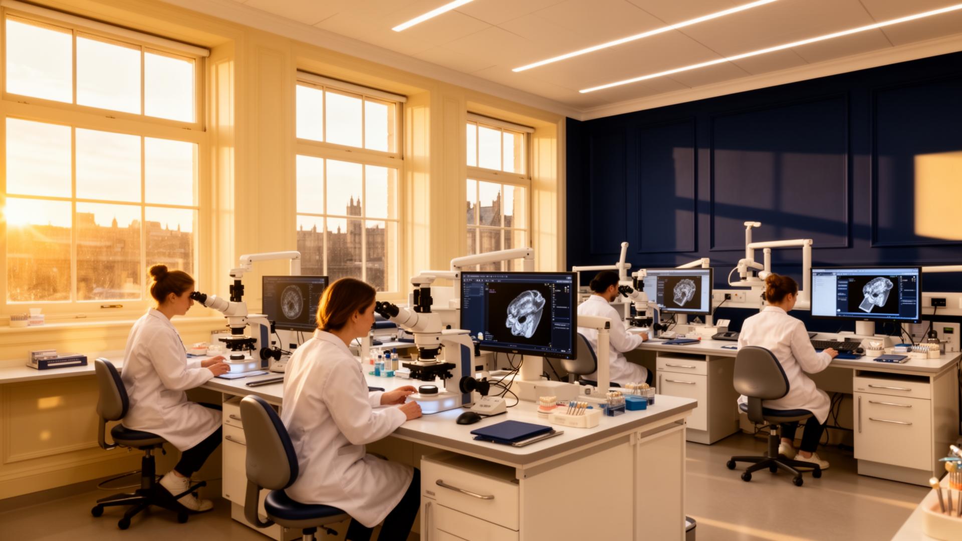 The Wensleydale Dental Laboratory facility with technicians at digital workstations