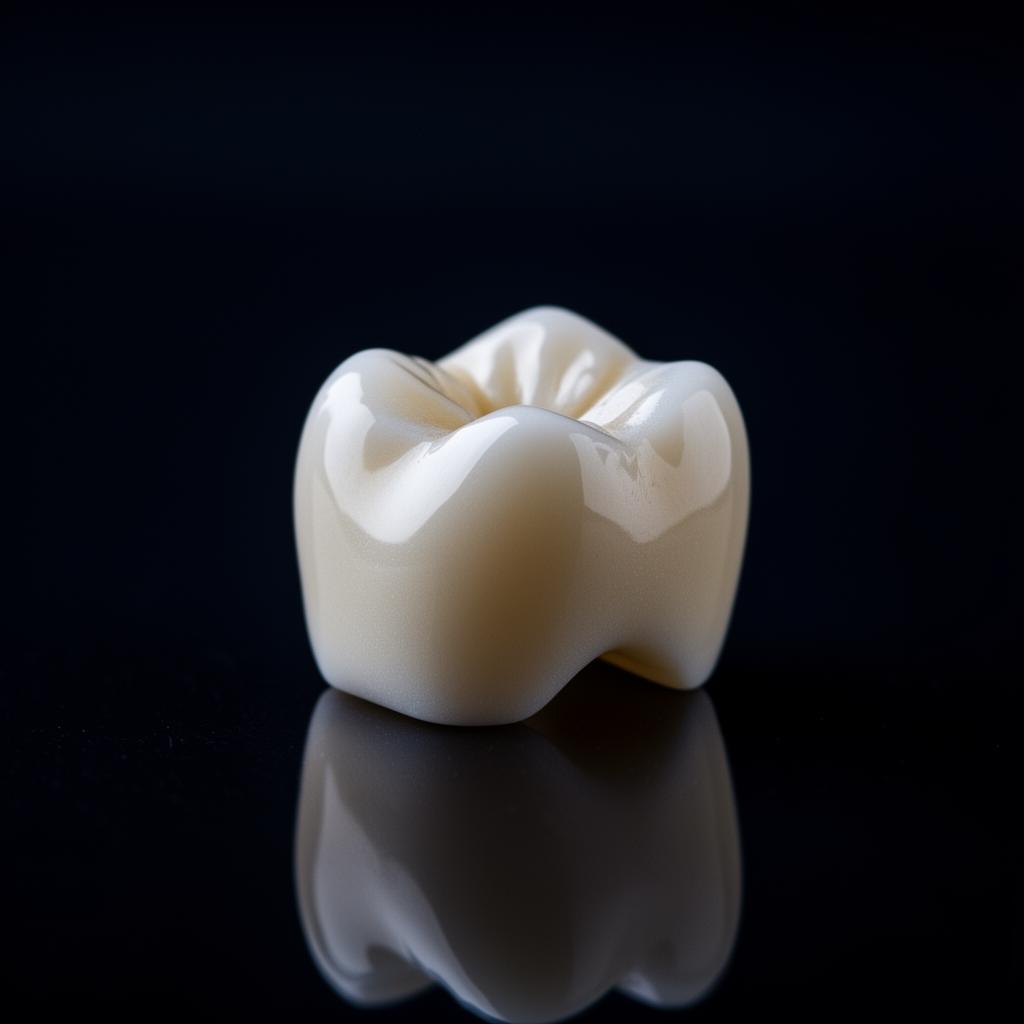 Macro photograph of a ceramic dental crown crafted in Huntingdon's laboratory